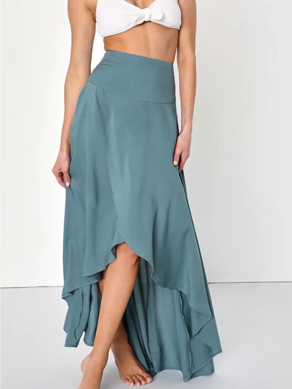 Ambrosio Dark Sage Green High-Low Maxi Skirt